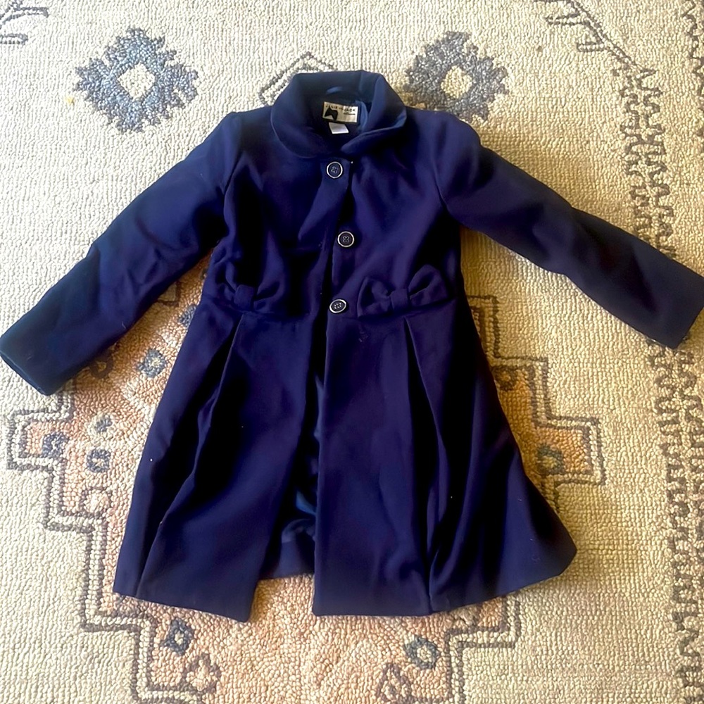 Janie and Jack collection navy blue wool blend coat with bow detail girls size 5